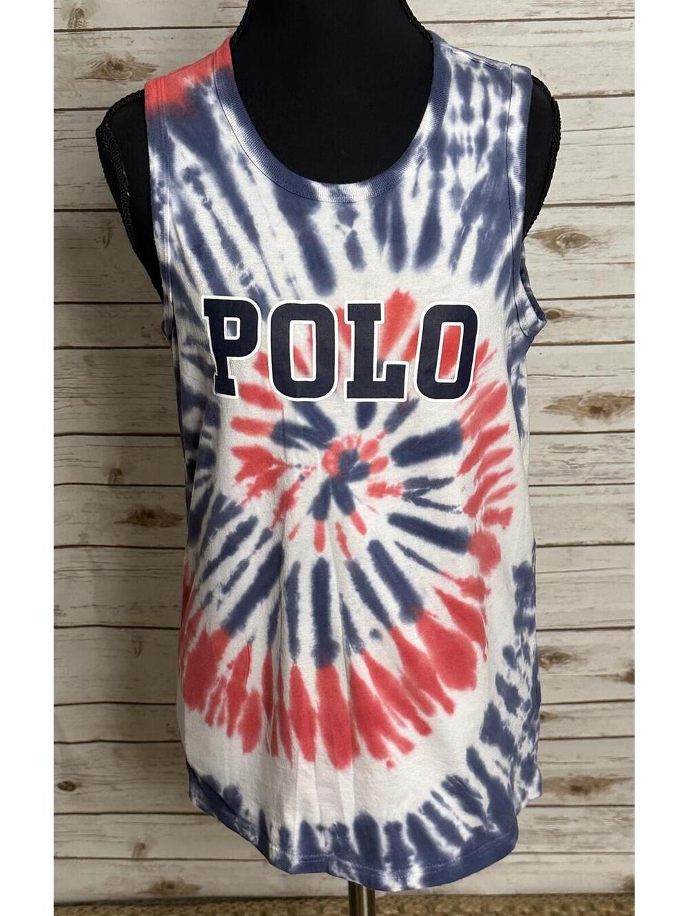 Polo Ralph Lauren blue/white/red tie-dye cotton sleeveless tank Size L (14-16) - Picture 1 of 6